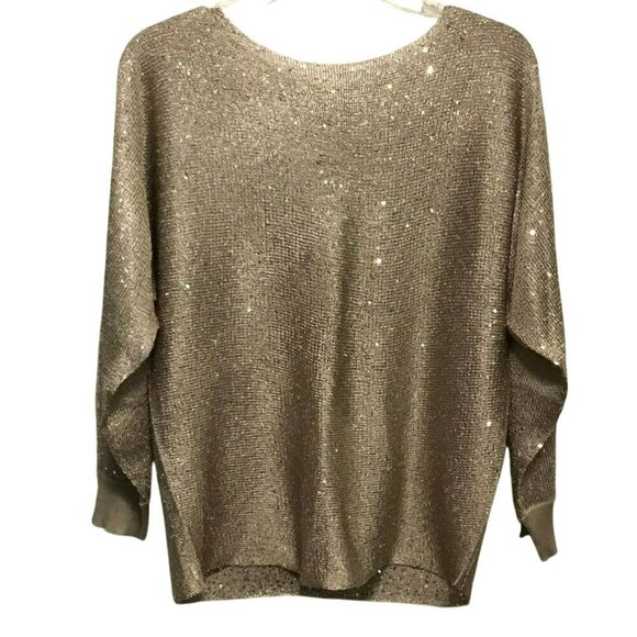 Alfani Petite Sequined Sweater Drop Shoulder Women's Size Medium Petite in Taupe - Picture 1 of 11